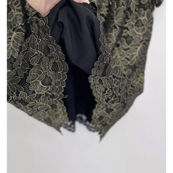 Banans Republic Factory‎ Black Gold Lace Overlay Tie Back Blouse Lined Sz M - Picture 5 of 9